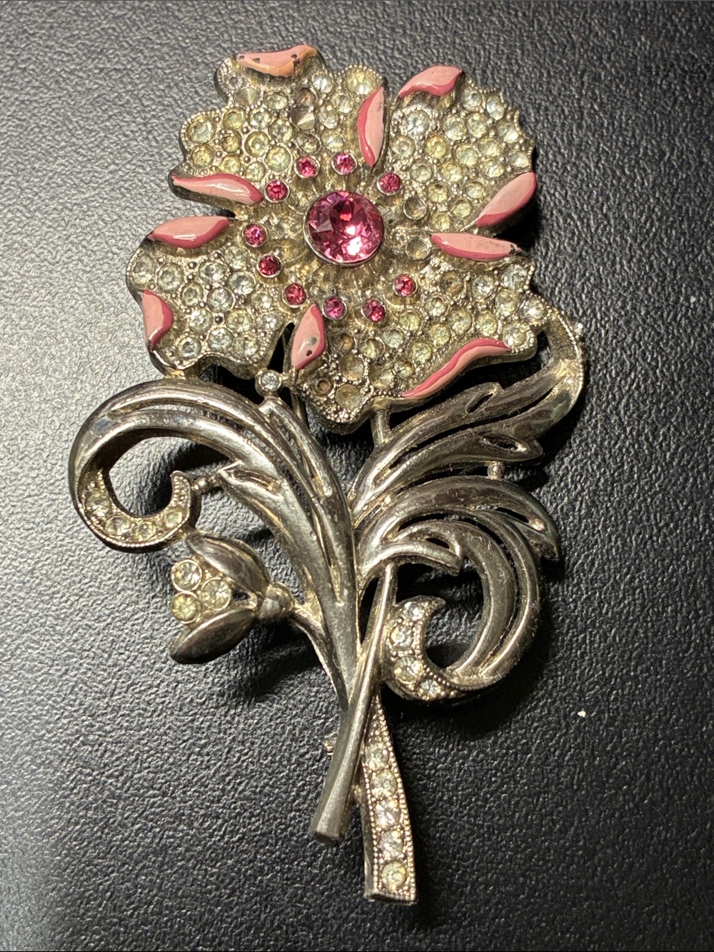 Rhinestone Pink Flower Brooch Pin